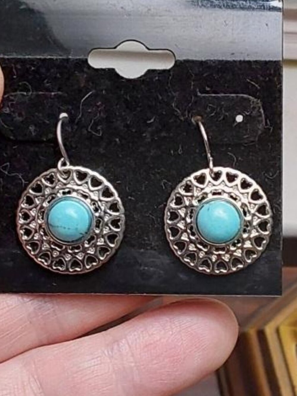 Silver-tone Filigree Turquoise Drop Earrings